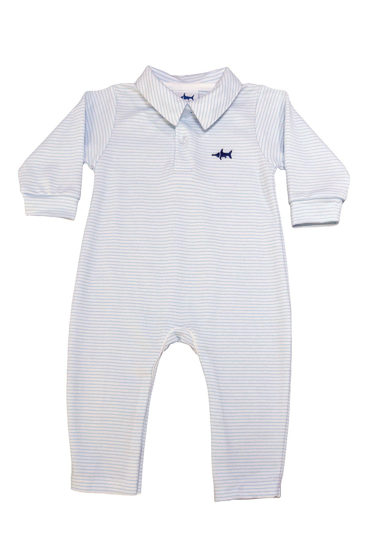 SBC Signature Boys Long Sleeve Polo Romper - Blue Stripe
