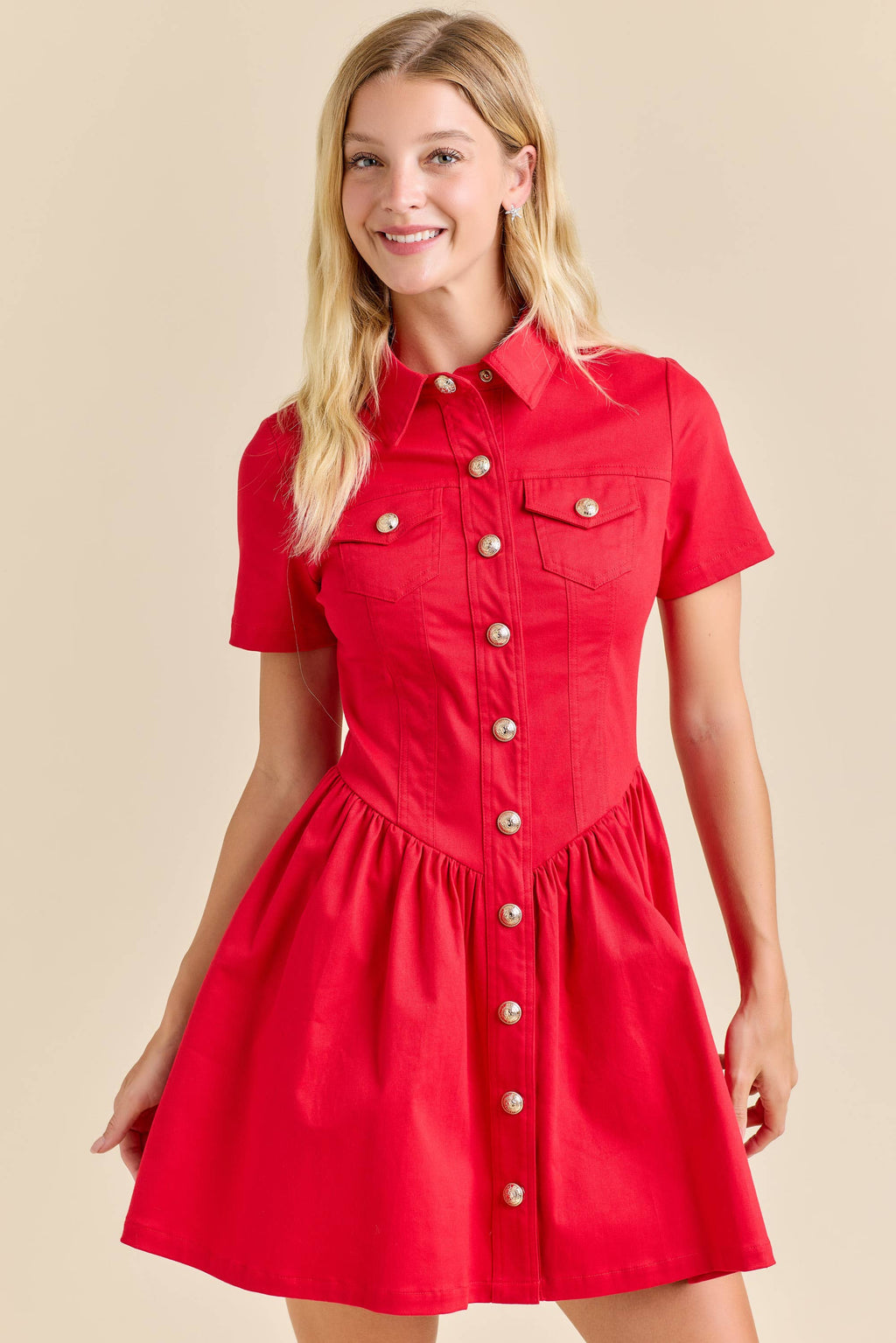 Button-Up Mini Denim Dress Featuring Gold Accent Buttons - Little Jill & Co.