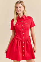 Button-Up Mini Denim Dress Featuring Gold Accent Buttons - Little Jill & Co.