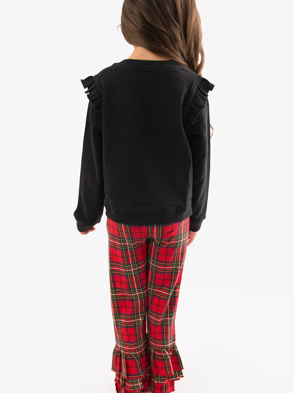 Girls Red Nicholas Plaid Ruffle Flare Pants