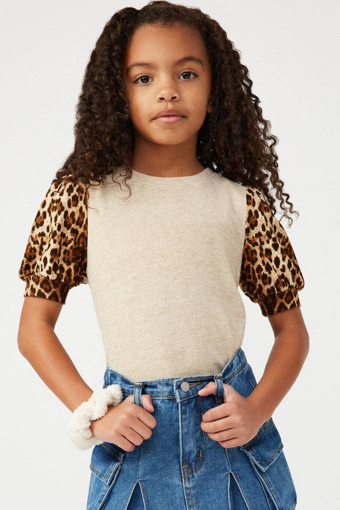 Smithsonian Cheetah Puff Sleeve Knit Top