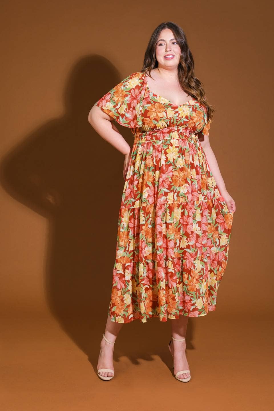 A printed woven midi dress