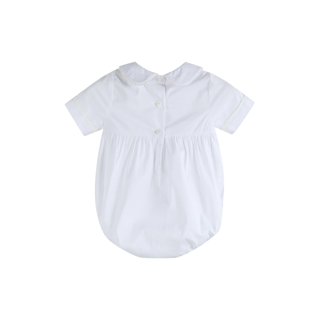 White Collared Button Romper with Bonnet
