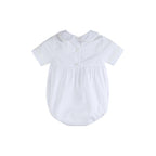 White Collared Button Romper with Bonnet
