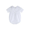 White Collared Button Romper with Bonnet