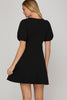BLACK SHORT SLEEVE HEAVY KNIT V NECK MINI