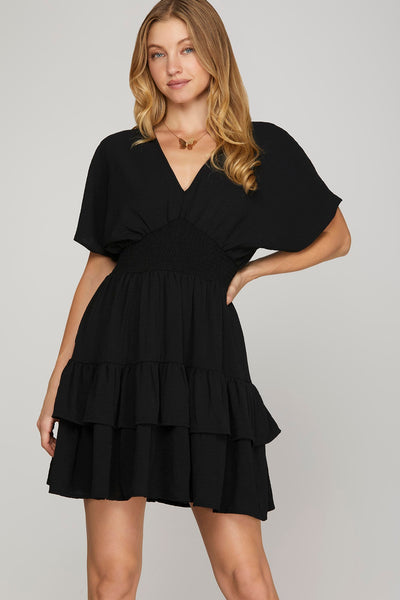 BLACK DROP SHOULDER SHORT SLEEVE MINI
