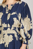 NAVY 3/4 SLEEVE PINTUCK TIERED FLORAL PRINT