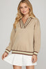 LONG SLEEVE V NECK KNIT PULL OVER TOP