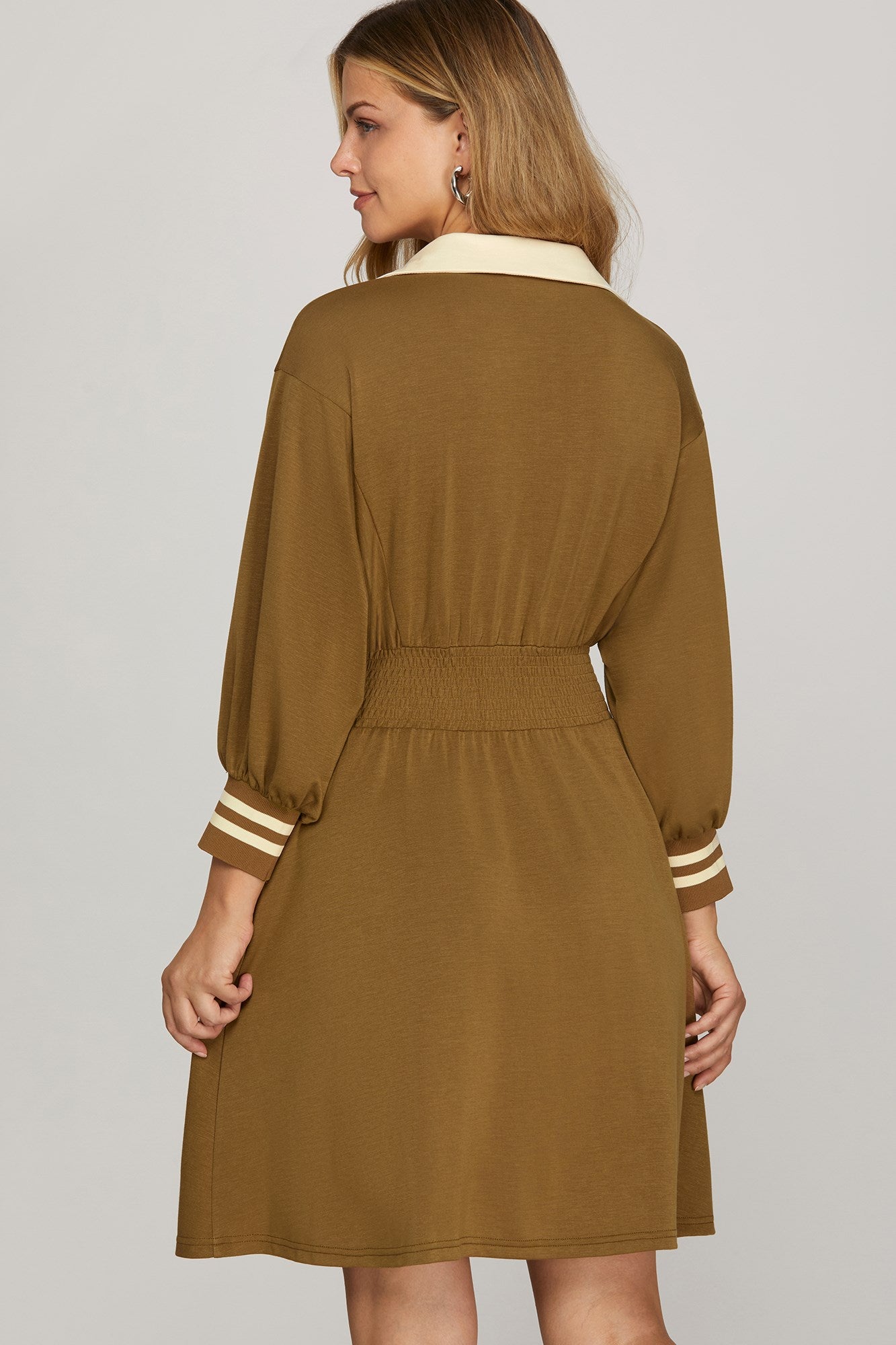 MOCHA 3/4 SLEEVE FRONT ZIPPER KNIT DRESS