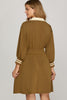 MOCHA 3/4 SLEEVE FRONT ZIPPER KNIT DRESS