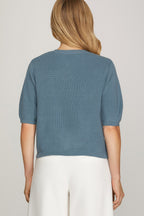 SHORT SLEEVE CONTRAST BOW KNIT CARDIGAN - Little Jill & Co.