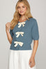 SHORT SLEEVE CONTRAST BOW KNIT CARDIGAN - Little Jill & Co.