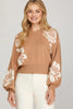LONG SLEEVE FLOWER PATTERN SWEATER TOP