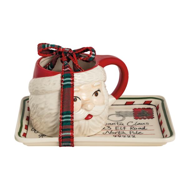 Figural Santa Milk & Cookies Set