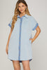 Light Blue Drop Shoulder Woven Button Up Mini - Little Jill & Co.