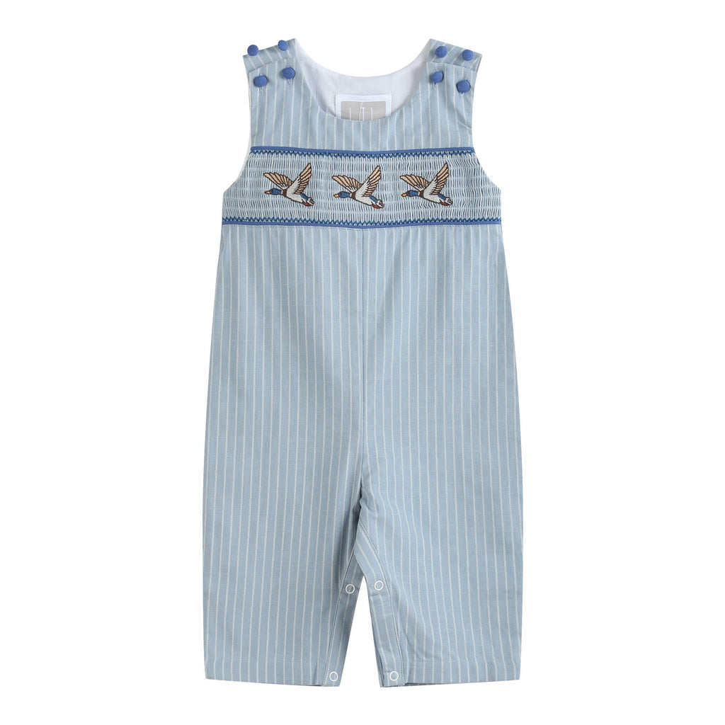 Blue Pinstripe Mallard Duck Smocked Longalls