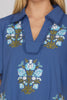 BLUE HALF SLEEVE V NECK COLLAR EMBROIDERED