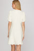 WHITE SHORT SLEEVE HEAVY KNIT V NECK MINI DRESS