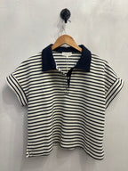 Navy Striped Short Sleeve Knit Top