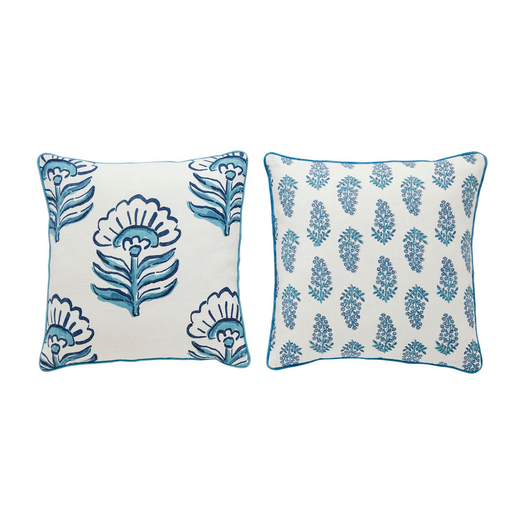 Large Scale Blue Block Print Pillow