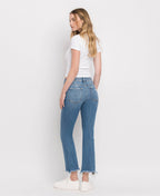 MID RISE DISTRESSED HEM ANKLE BOOTCUT JEANS F5011