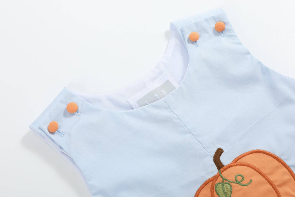 Light Blue Pumpkin Applique Overalls - Little Jill & Co.