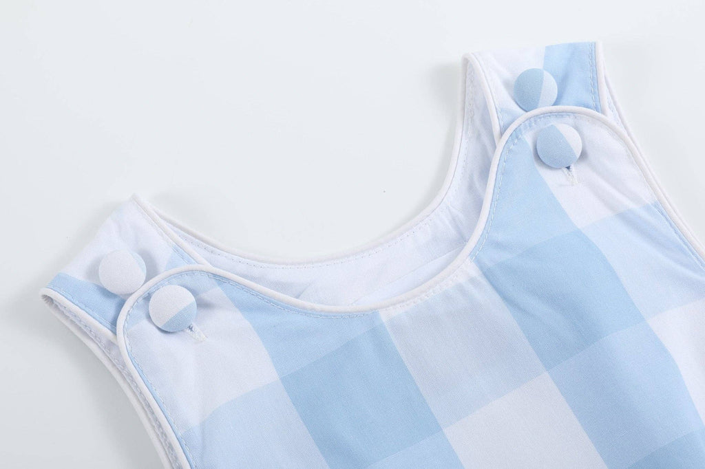 Large Blue Check Bubble Romper