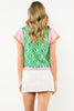 Pattern Knit Cap Sleeve Top