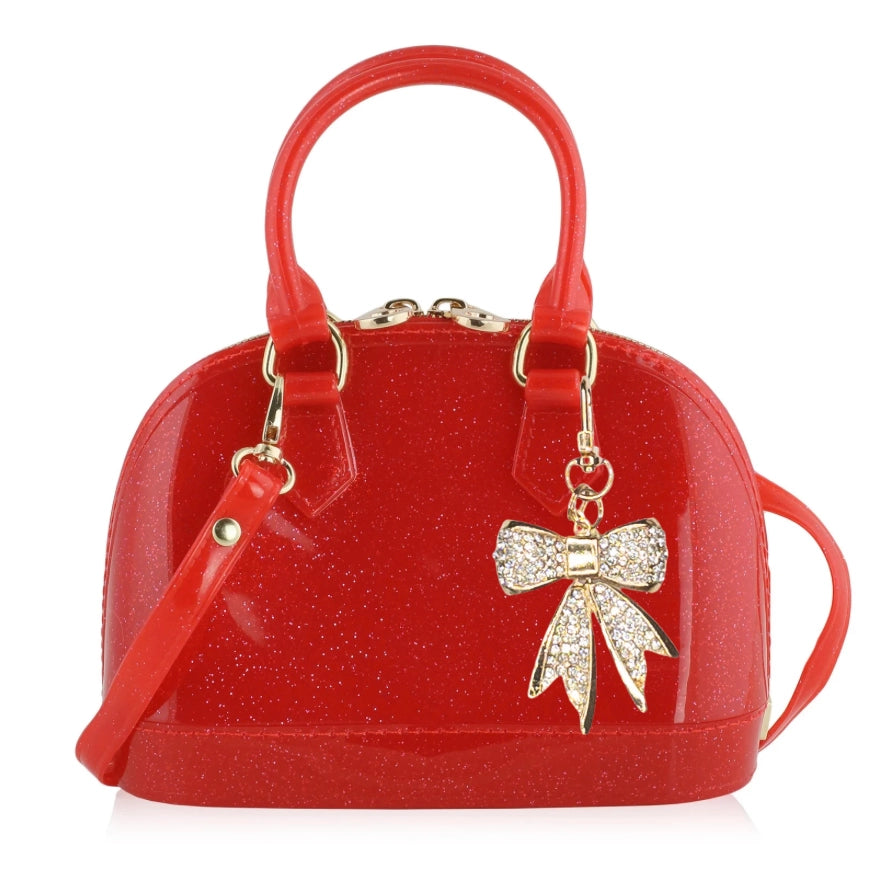 Cate: Red Sparkle with Gold Bow