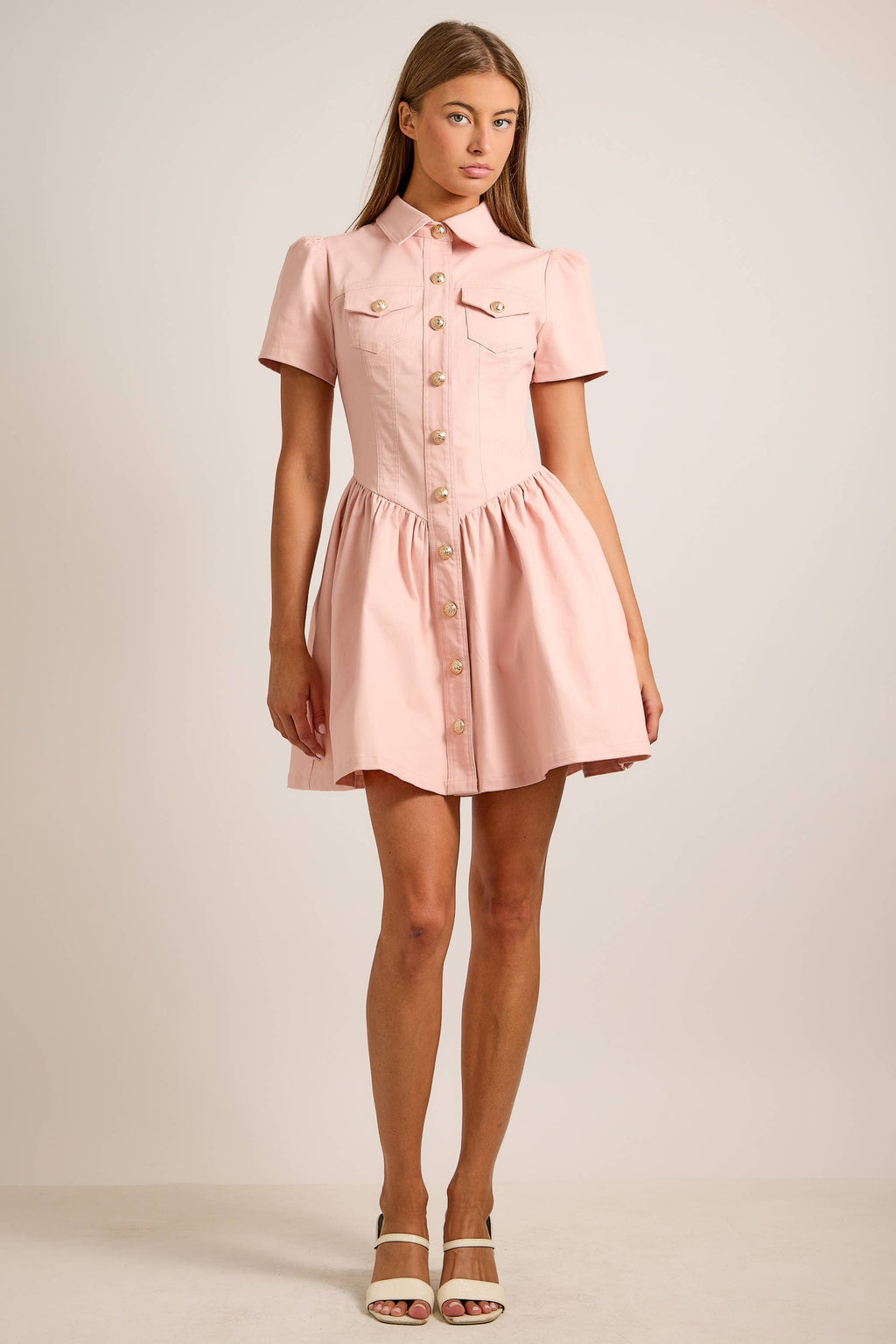 Button-Up Mini Denim Dress Featuring Gold Accent Buttons - Little Jill & Co.