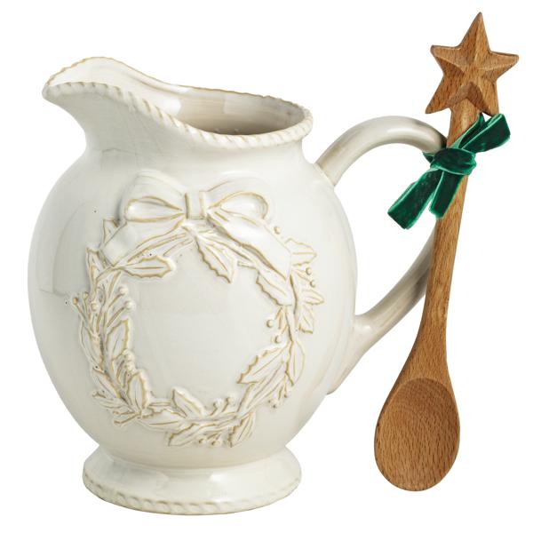 White Christmas Wreath Pitcher