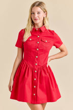 Button-Up Mini Denim Dress Featuring Gold Accent Buttons - Little Jill & Co.