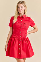 Red Button-Up Mini Denim Dress - Little Jill & Co.