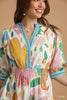 Abstract Floral Midi Dress with Puff Sleeves