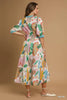 Abstract Floral Midi Dress with Puff Sleeves