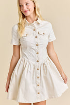 Button-Up Mini Denim Dress Featuring Gold Accent Buttons - Little Jill & Co.