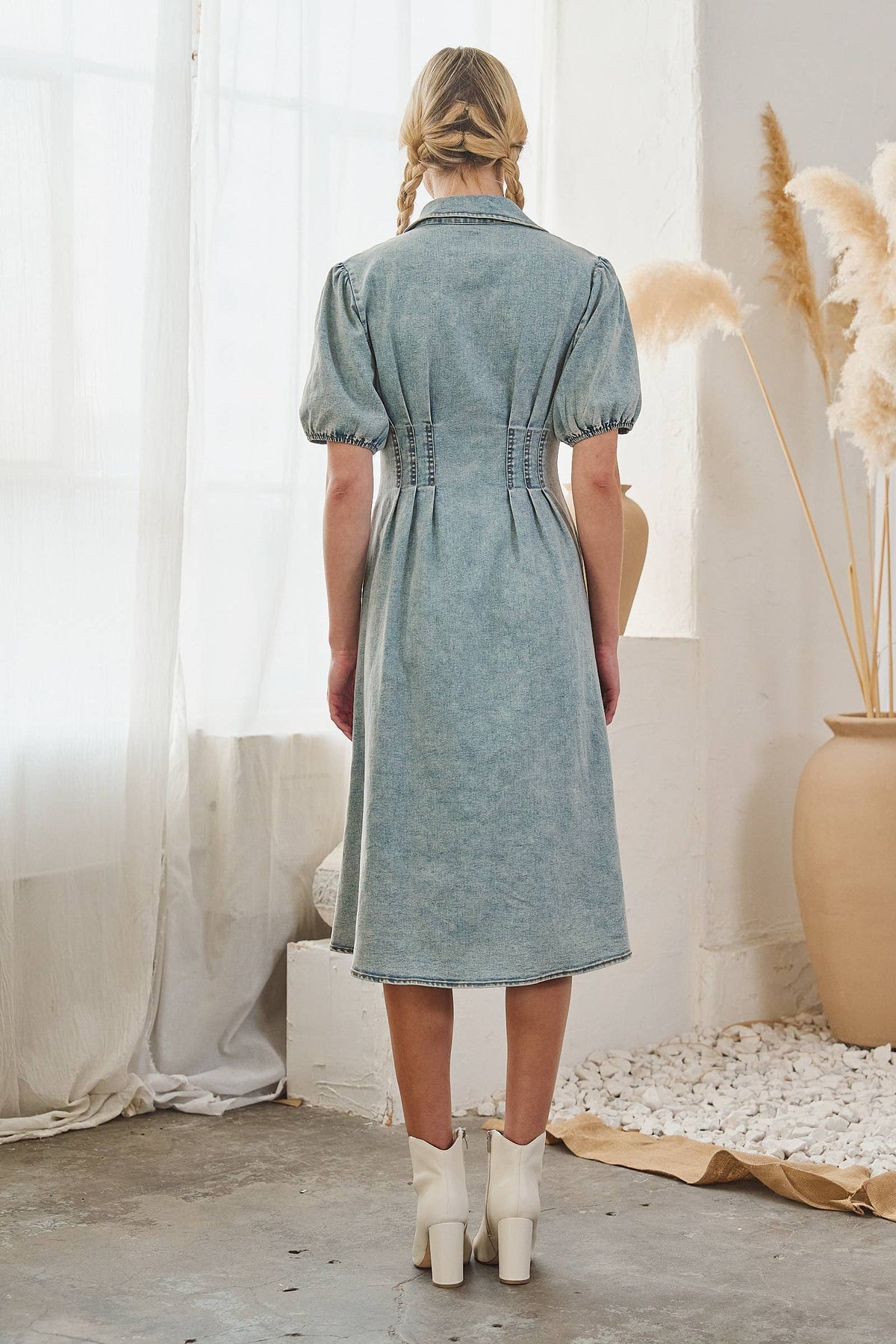 Denim Midi Puff Sleeve Dress