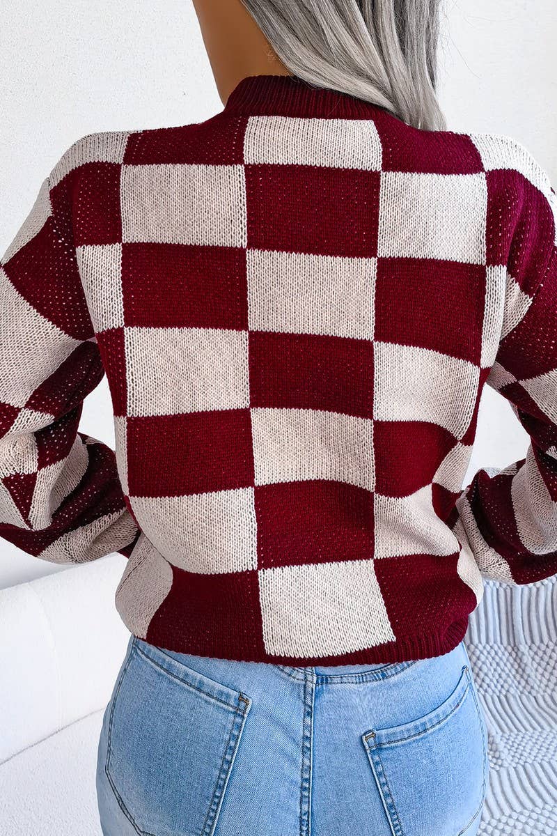 WOMEN PATCHWORK PATTERN LOOSE FIT KNITTED - Little Jill & Co.
