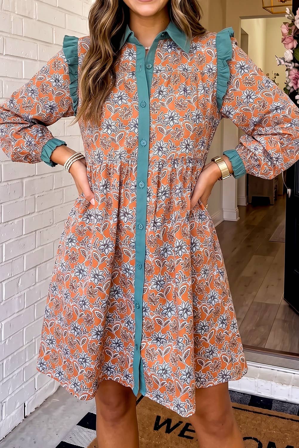 Boho Floral Collar Mini Dress