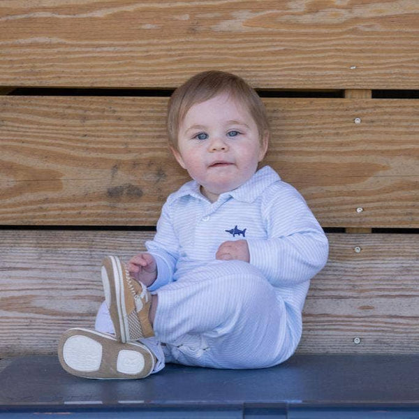 SBC Signature Boys Long Sleeve Polo Romper - Blue Stripe