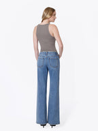MID RISE DISTRESSED WAISTBAND TWISTED WIDE JEANS F9197