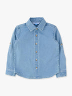 Boys Light Wash Stretch Denim Long Sleeve Button Down Shirt