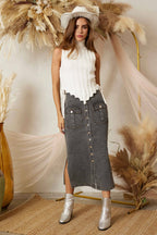 SS3503 SIDE SLIT PENCIL DENIM LONG SKIRT
