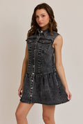 SLEEVELESS MINI DRESS IN DENIM FABRIC - Little Jill & Co.
