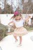 Peach Floral Print Skort and Collared Ruffle Shirt 2pc Set