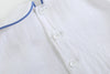 White Collared Top and Blue Button Shorts