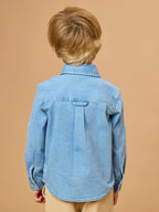 Boys Light Wash Stretch Denim Long Sleeve Button Down Shirt