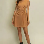 Caramel Ruched Side Cut-Out Mini Dress - Little Jill & Co.