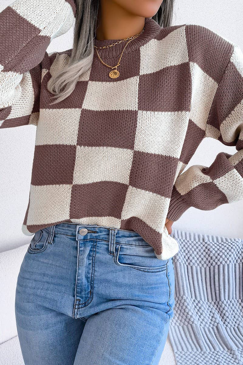 WOMEN PATCHWORK PATTERN LOOSE FIT KNITTED - Little Jill & Co.